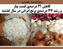 کاهش ۲۱ درصدی قیمت پیاز و رشد ۳۷ درصدی برنج ایرانی در سال گذشته